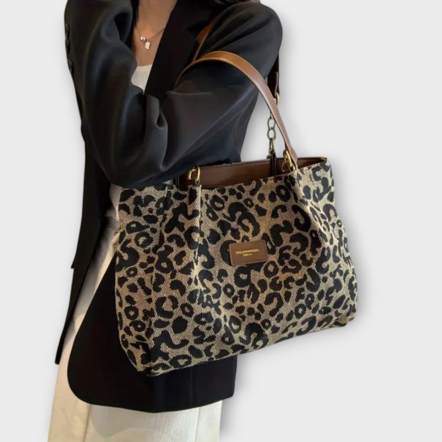 Olivia - Bolso tote de lona con estampado de leopardo
