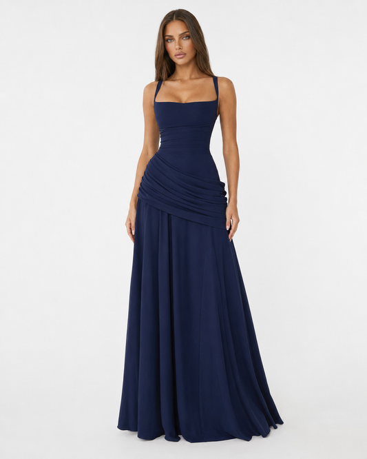 ENIE | Vestido maxi con escote cuadrado fruncido