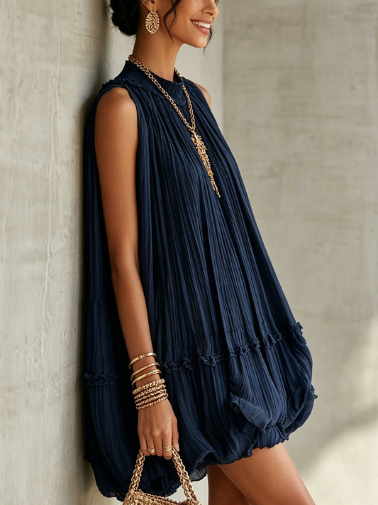 CAMILLA | MINI VESTIDO DE GASA CON CUELLO AMERICANO Y FALDA BALLOON