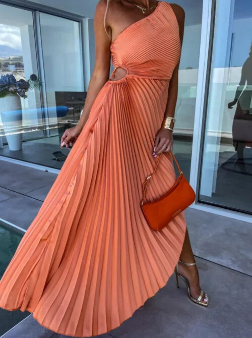 ELLA | Vestido midi de un hombro plisado