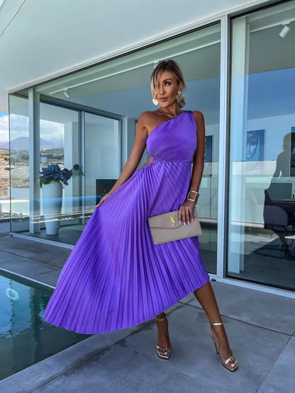 ELLA | Vestido midi de un hombro plisado