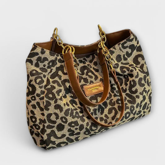 Olivia - Bolso tote de lona con estampado de leopardo