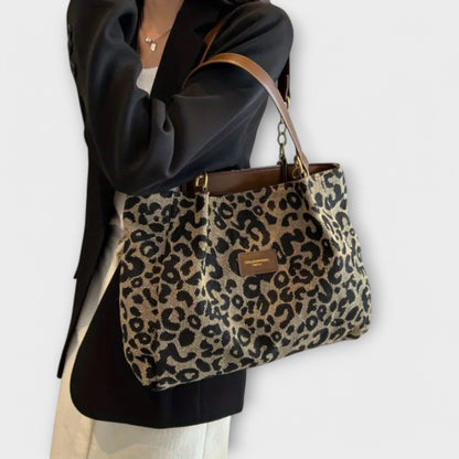 Olivia - Bolso tote de lona con estampado de leopardo