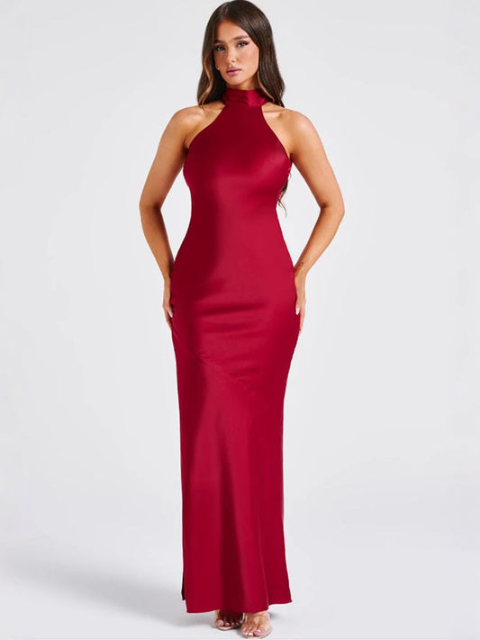 ZEYNEP | Vestido maxi de satén elegante con escote halter