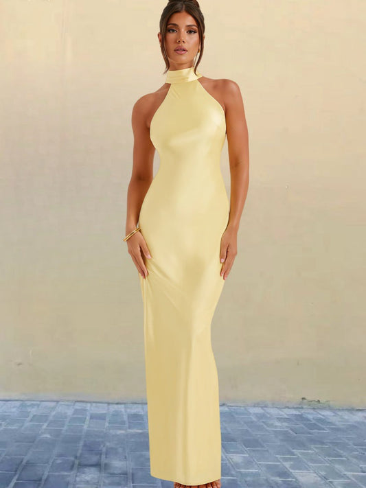 ZEYNEP | Vestido maxi de satén elegante con escote halter