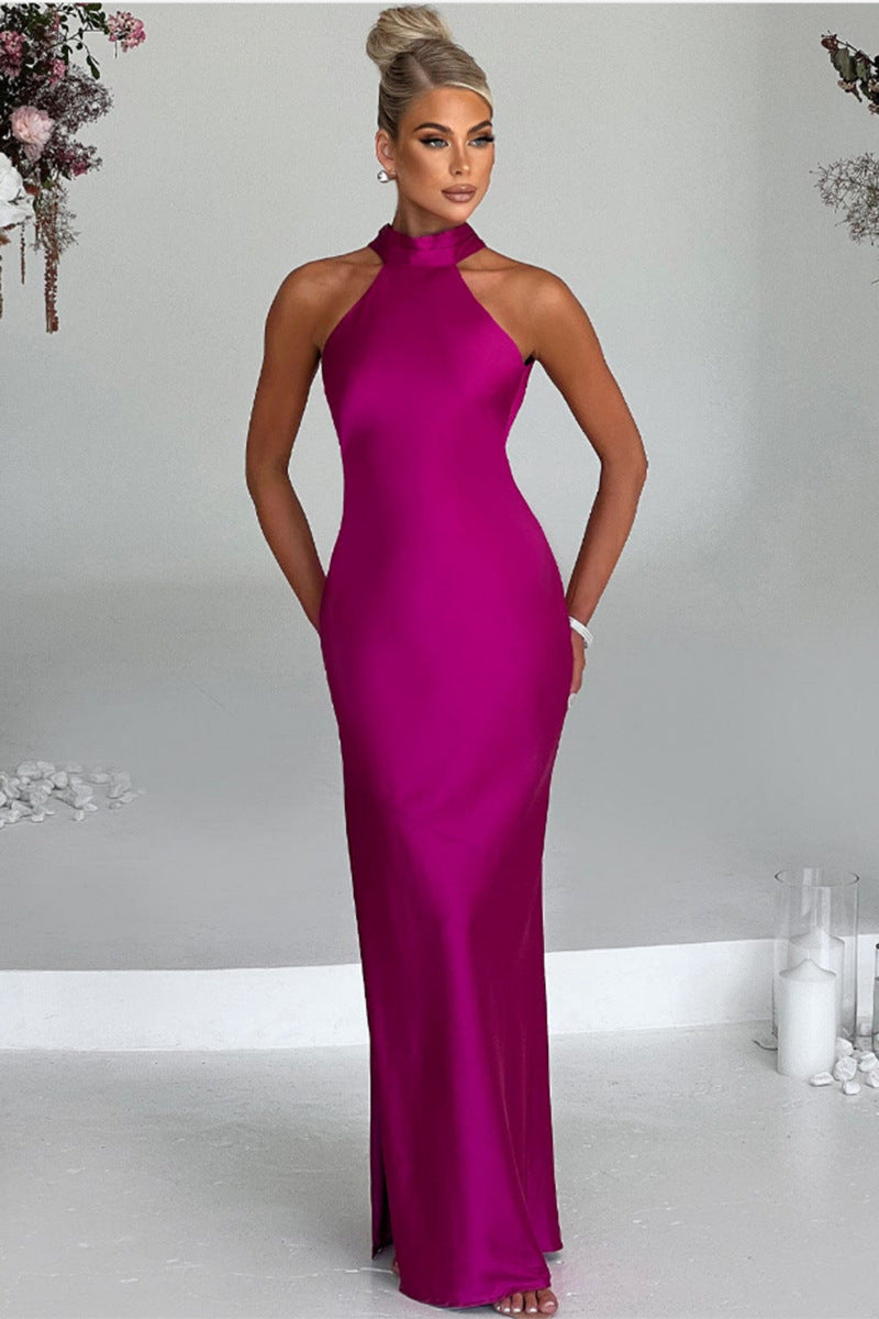 ZEYNEP | Vestido maxi de satén elegante con escote halter