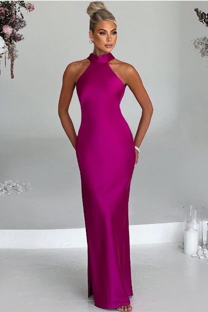 ZEYNEP | Vestido maxi de satén elegante con escote halter