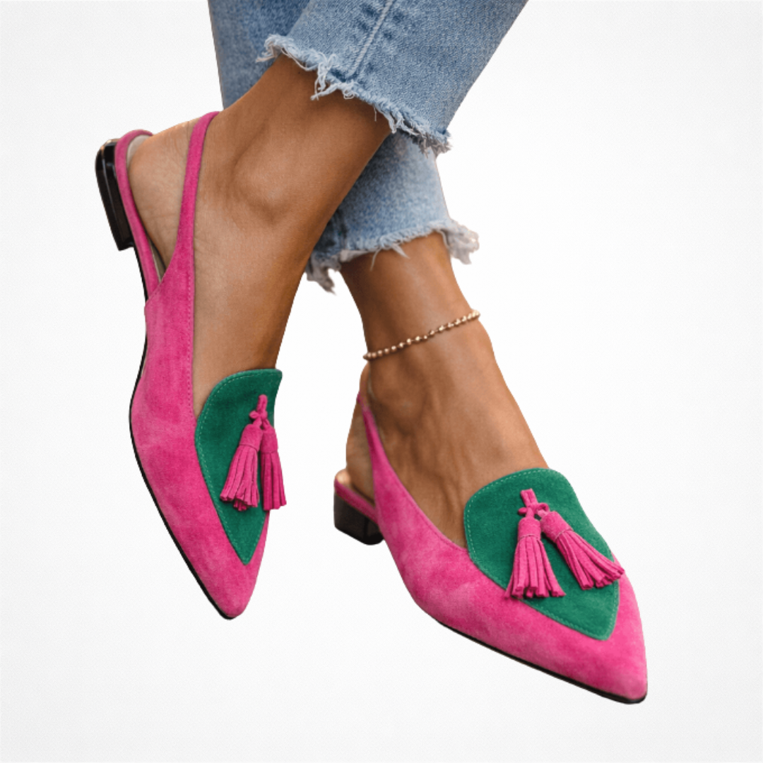 Nexoria - Mules bicolor para mujer elegantes con pompones de moda