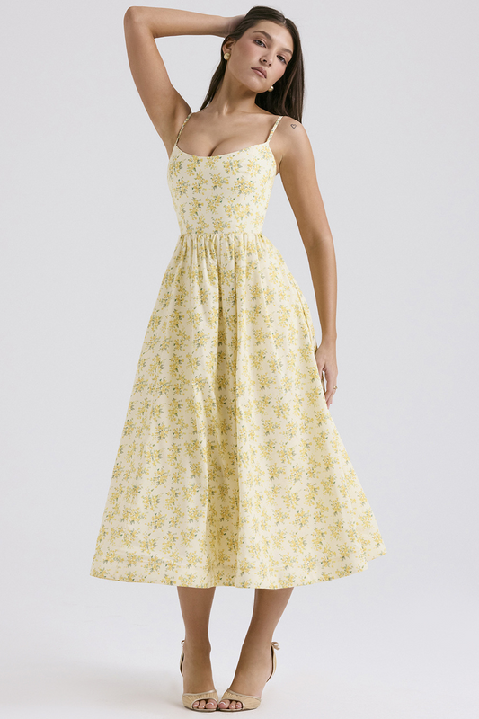 ESTELLE | Vestido midi de verano con corsé elegante