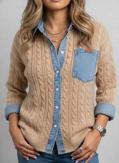 AMBRA | Suéter de punto patchwork con detalles de denim