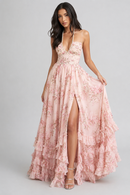 VALESKA | Vestido maxi chic con estampado floral vintage