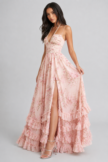 VALESKA | Vestido maxi chic con estampado floral vintage
