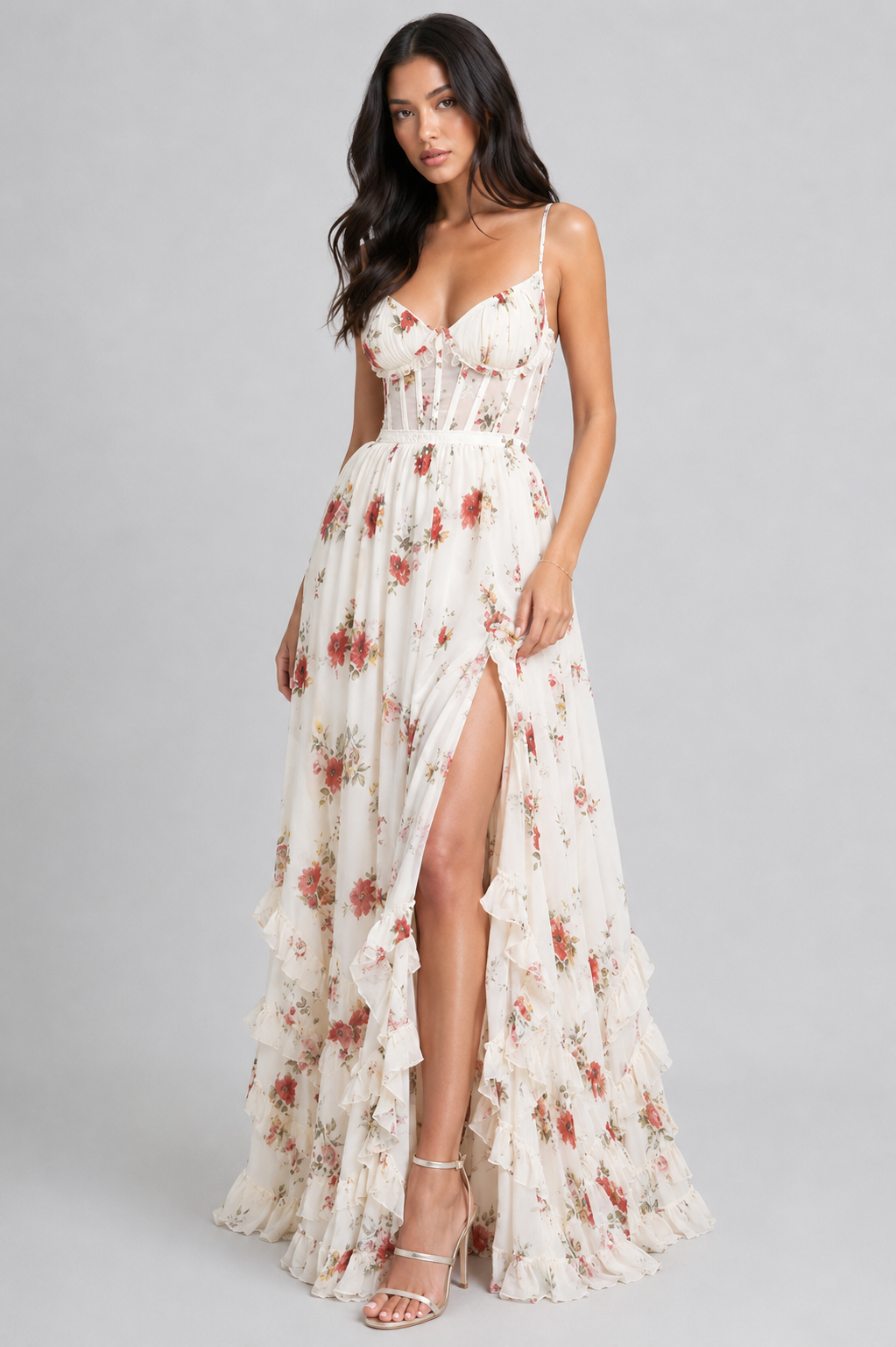 VALESKA | Vestido maxi chic con estampado floral vintage