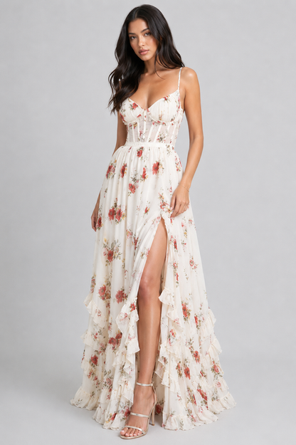 VALESKA | Vestido maxi chic con estampado floral vintage
