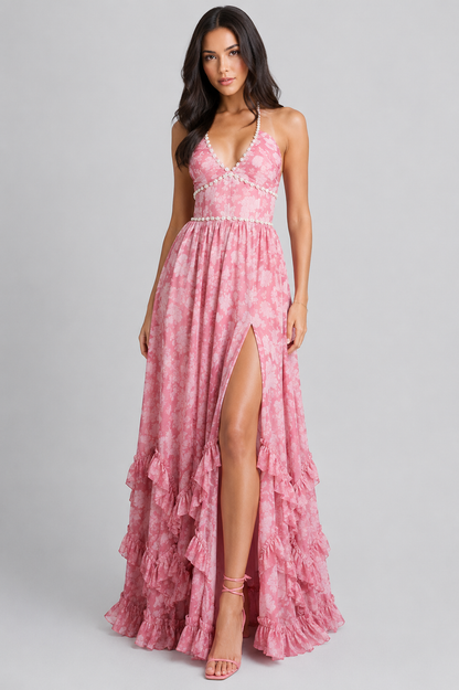 VALESKA | Vestido maxi chic con estampado floral vintage