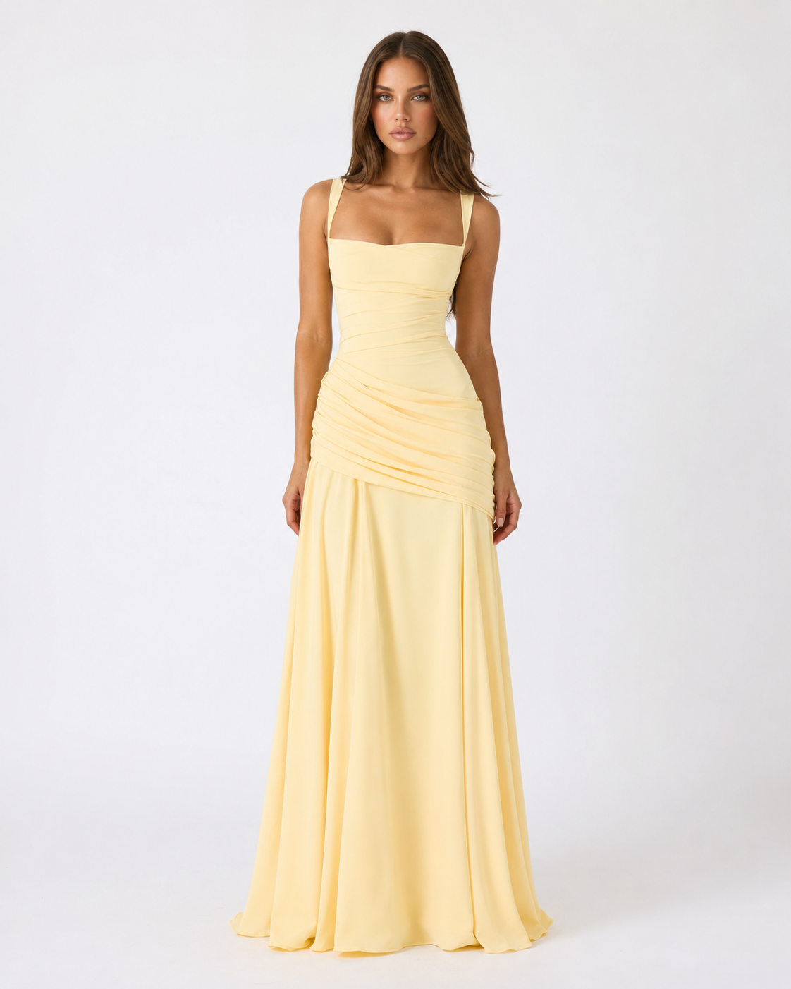 ENIE | Vestido maxi con escote cuadrado fruncido