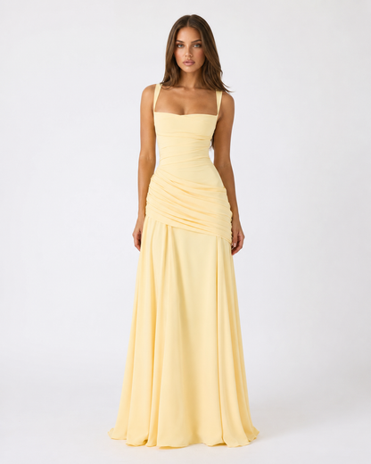 ENIE | Vestido maxi con escote cuadrado fruncido