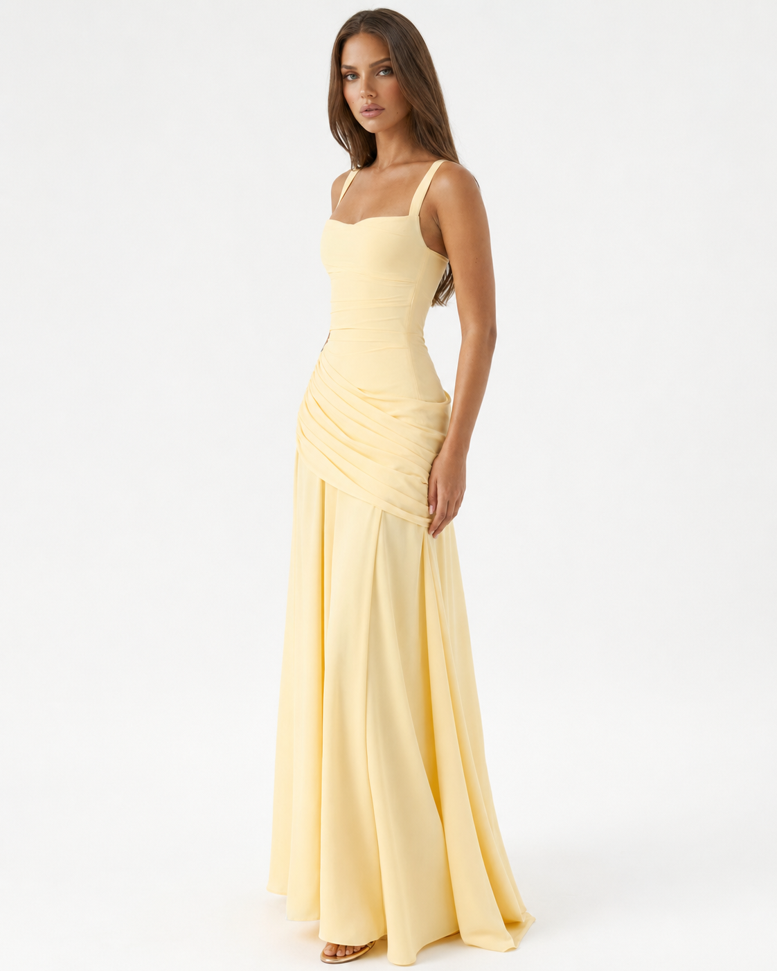 ENIE | Vestido maxi con escote cuadrado fruncido