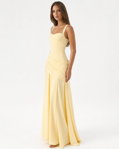 ENIE | Vestido maxi con escote cuadrado fruncido