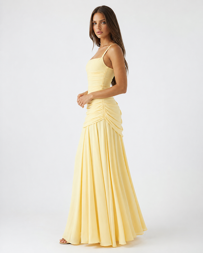 ENIE | Vestido maxi con escote cuadrado fruncido