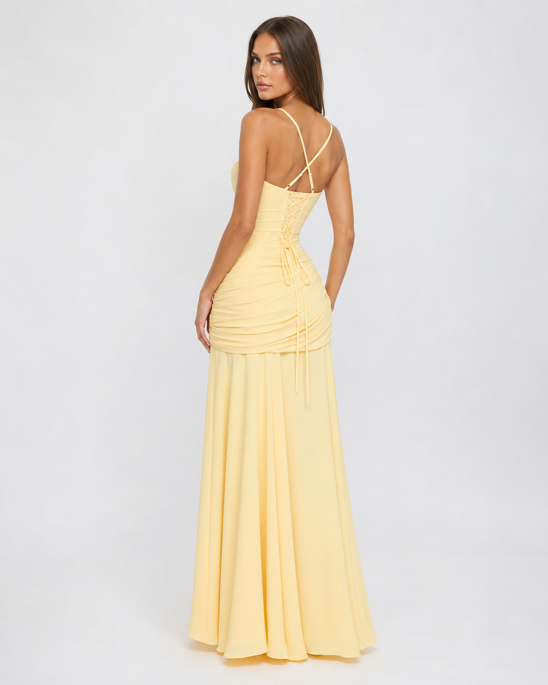 ENIE | Vestido maxi con escote cuadrado fruncido