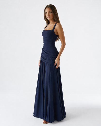 ENIE | Vestido maxi con escote cuadrado fruncido