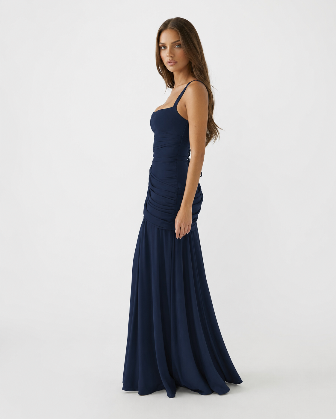 ENIE | Vestido maxi con escote cuadrado fruncido