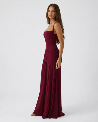 ENIE | Vestido maxi con escote cuadrado fruncido