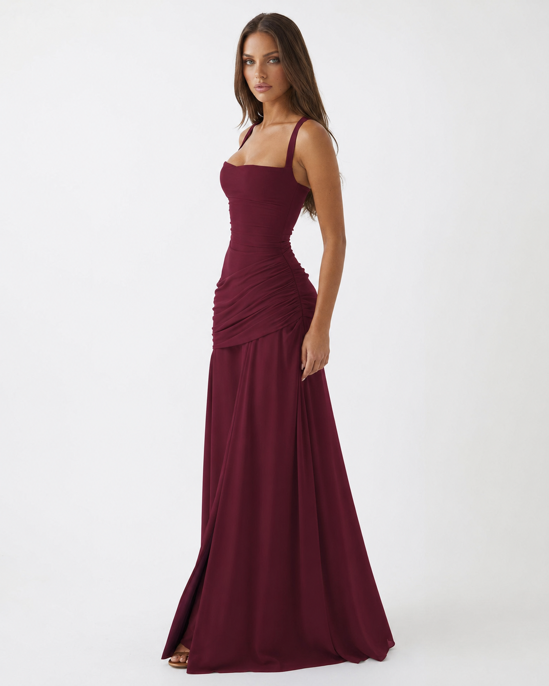 ENIE | Vestido maxi con escote cuadrado fruncido