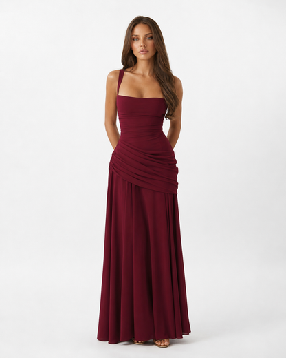 ENIE | Vestido maxi con escote cuadrado fruncido