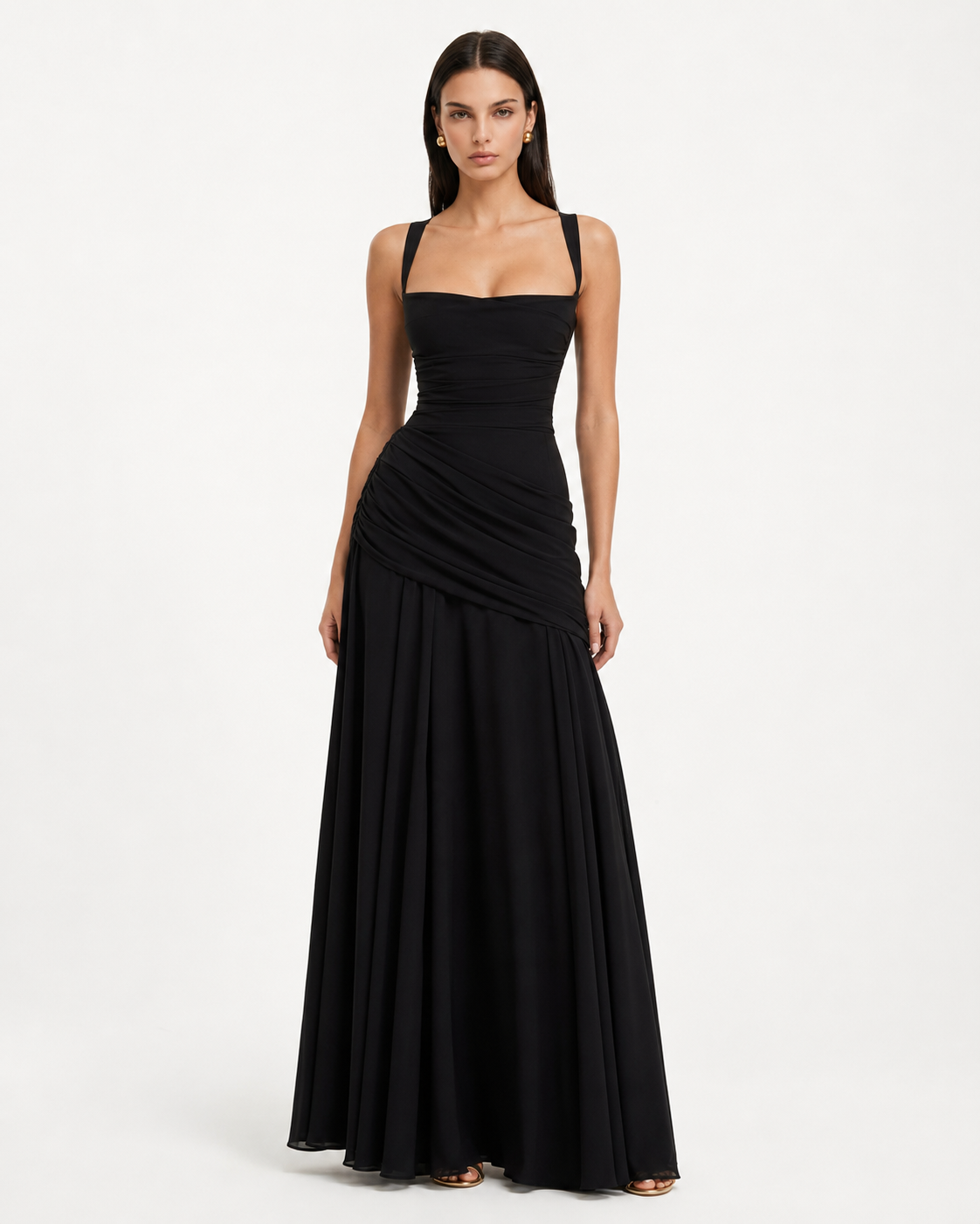 ENIE | Vestido maxi con escote cuadrado fruncido
