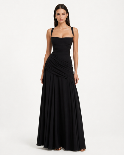 ENIE | Vestido maxi con escote cuadrado fruncido
