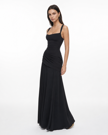 ENIE | Vestido maxi con escote cuadrado fruncido