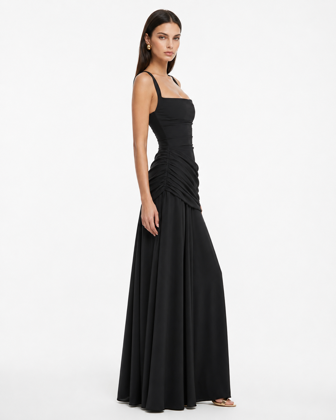 ENIE | Vestido maxi con escote cuadrado fruncido