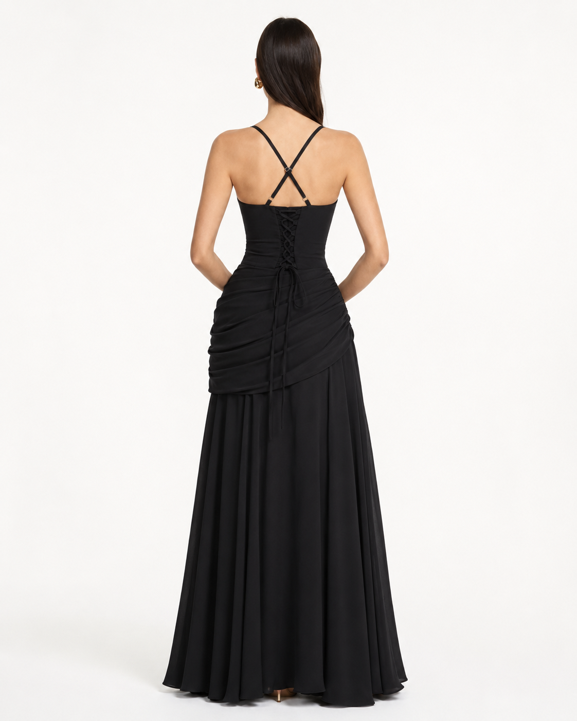 ENIE | Vestido maxi con escote cuadrado fruncido
