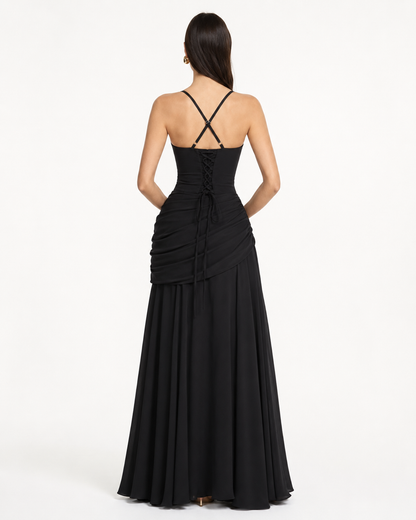 ENIE | Vestido maxi con escote cuadrado fruncido