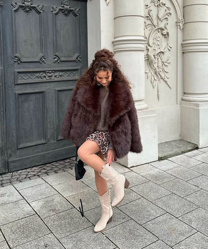 Botas cowboy Selenay beige de caña midi