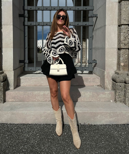 Botas cowboy Selenay beige de caña midi