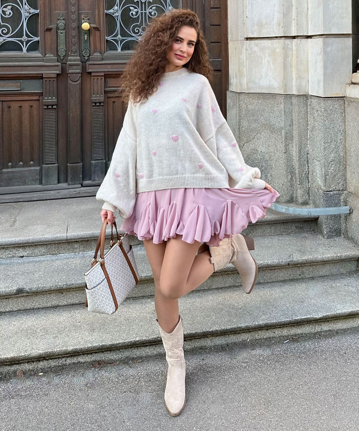 Botas cowboy Selenay beige de caña midi