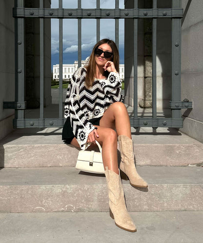 Botas cowboy Selenay beige de caña midi