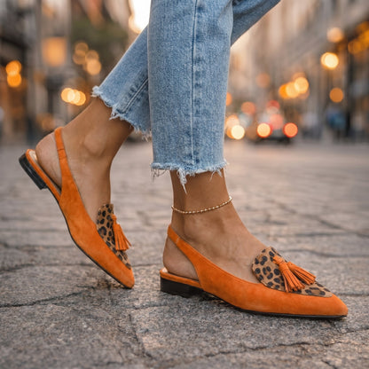Nexoria - Mules bicolor para mujer elegantes con pompones de moda