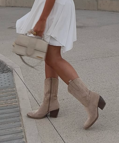 Botas cowboy Selenay beige de caña midi