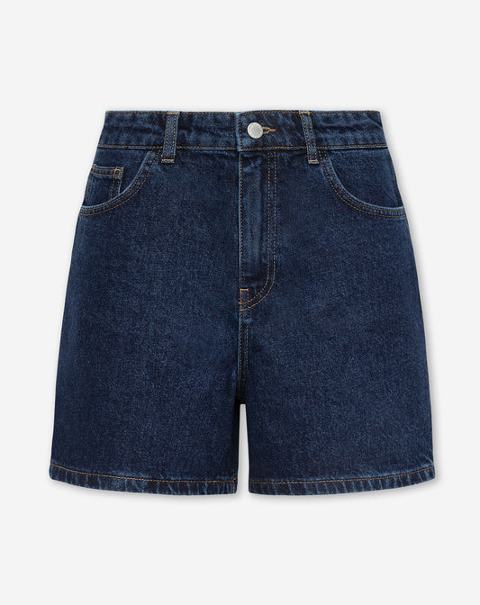 MOM DENIM SHORT AZUL OSCURO