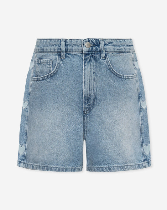 CORAZÓN LATERAL DENIM MOM SHORT AZUL