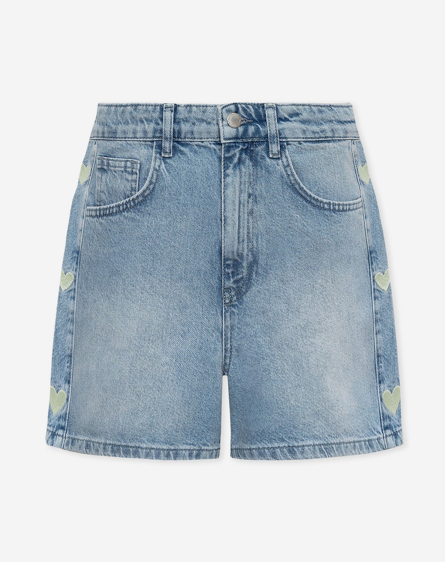 CORAZÓN LATERAL DENIM MOM SHORT PISTACHO