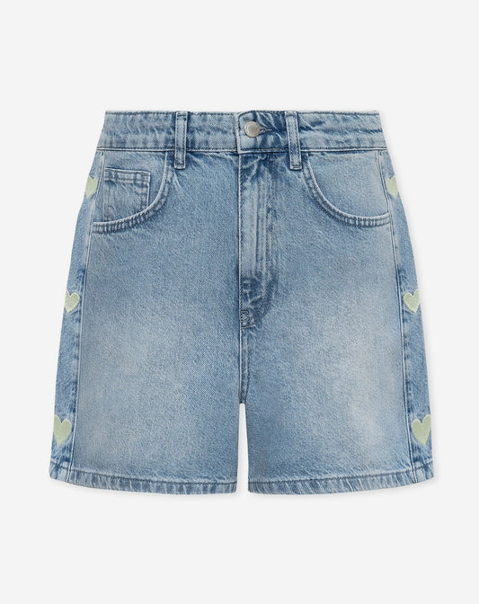 CORAZÓN LATERAL DENIM MOM SHORT PISTACHO