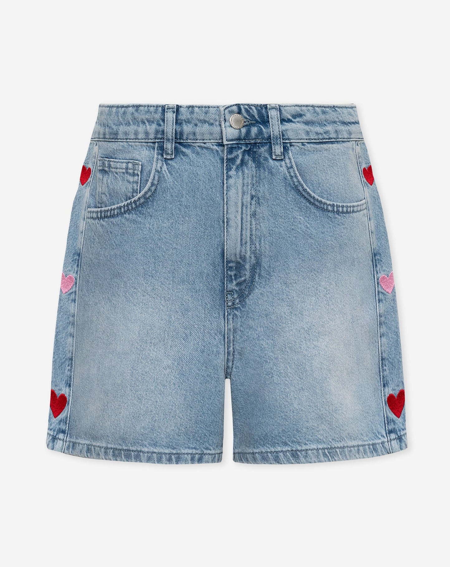 CORAZÓN LATERAL DENIM MOM SHORT ROJO ROSA