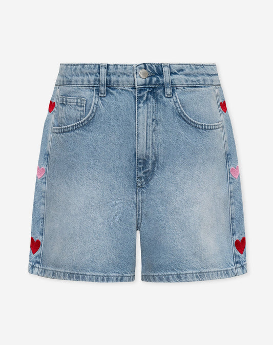 CORAZÓN LATERAL DENIM MOM SHORT ROJO ROSA