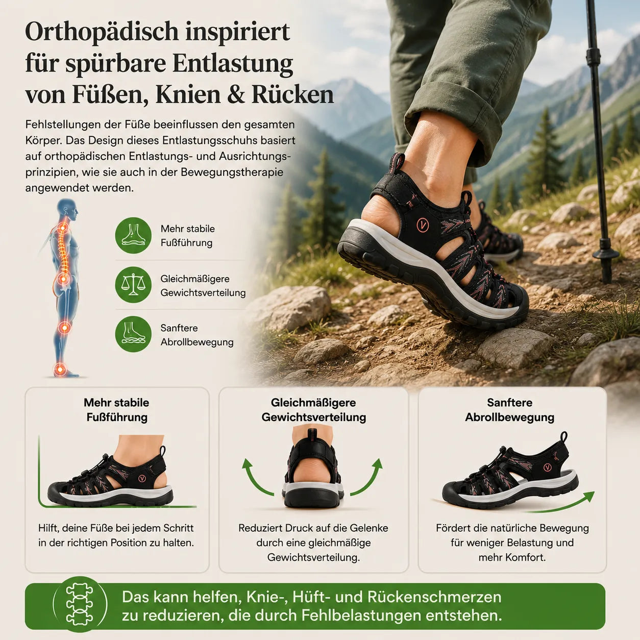 Orthotrekking - Sandalias de confort que alivian el dolor para caminar y hacer senderismo | Antideslizantes y ultraligeras