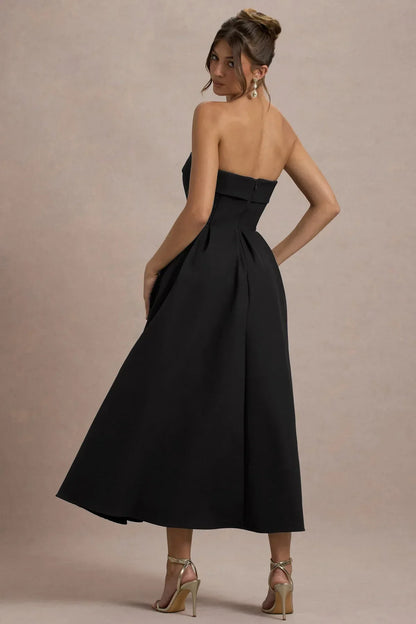 ANNE | Vestido midi elegante con escote en hombros descubiertos